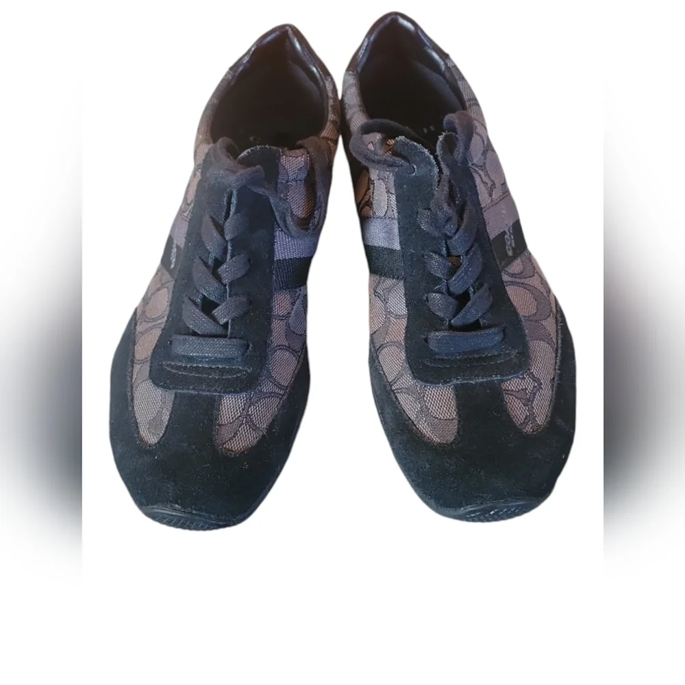 Coach Kelson Black & Gray Signature Monogram Athletic Canvas Suede Shoes 9.5 - Picture 9 of 12